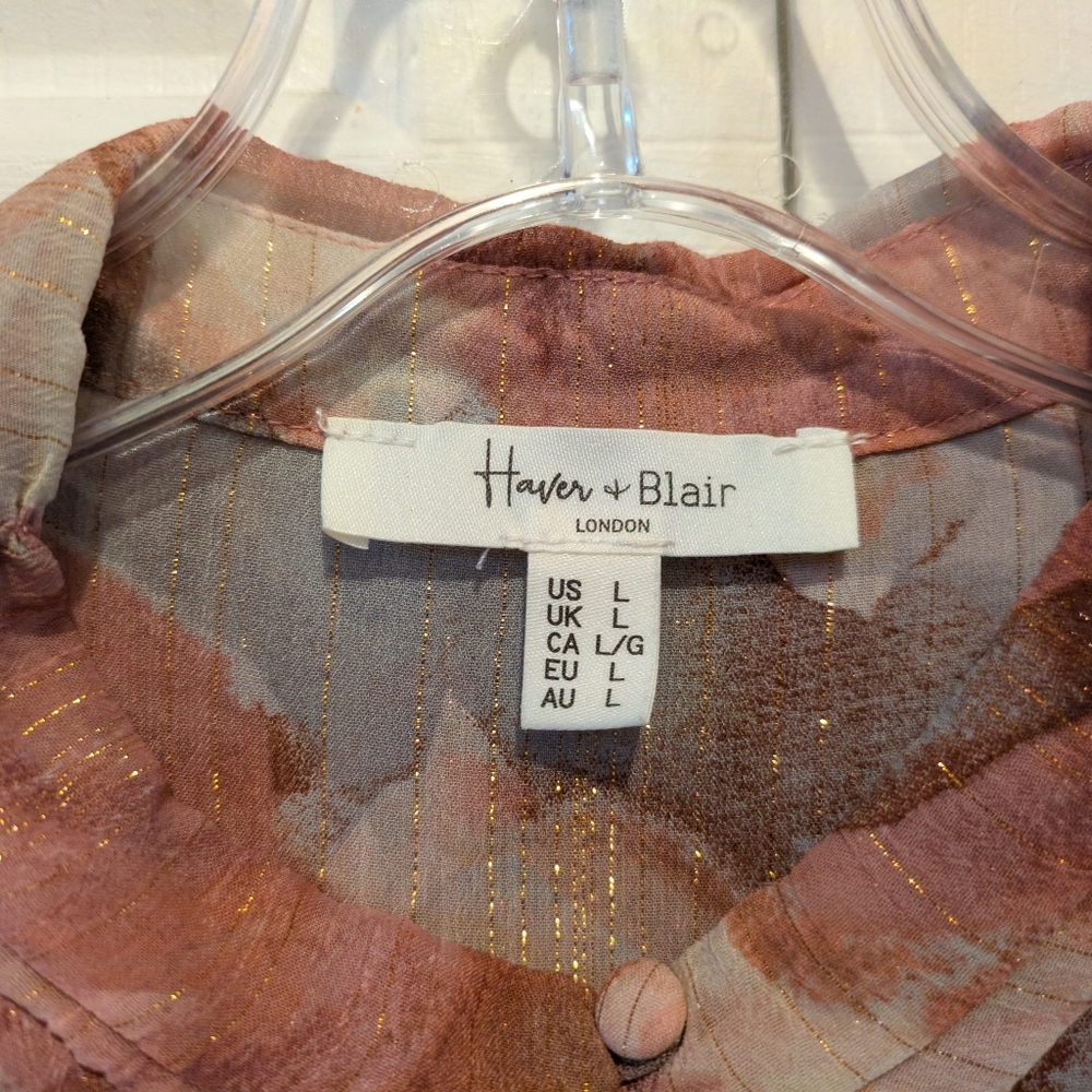 Haver & Blair London Georgette Tiered Mini Dress With Buttons Ruffles Size Large - Picture 9 of 16